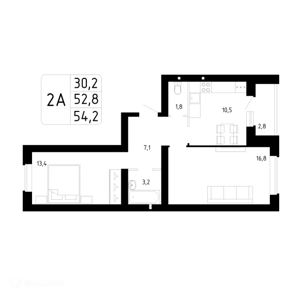 Планировка 2 комн. в ЖК Каскад
