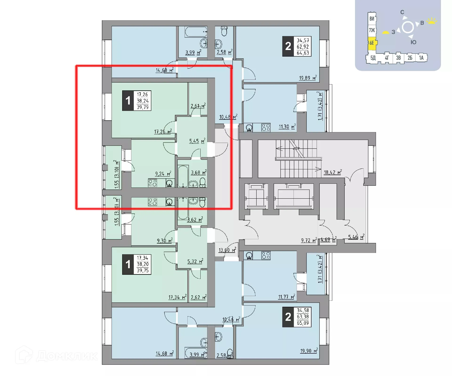 Планировка 1-комнатной квартиры 39.79 м² в ЖК Олимп, г. Стерлитамак — фото 2
