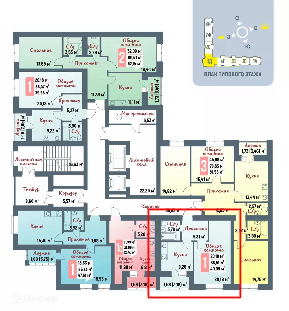 Планировка 1-комнатной квартиры 40.09 м² в ЖК Олимп, г. Стерлитамак — фото 2