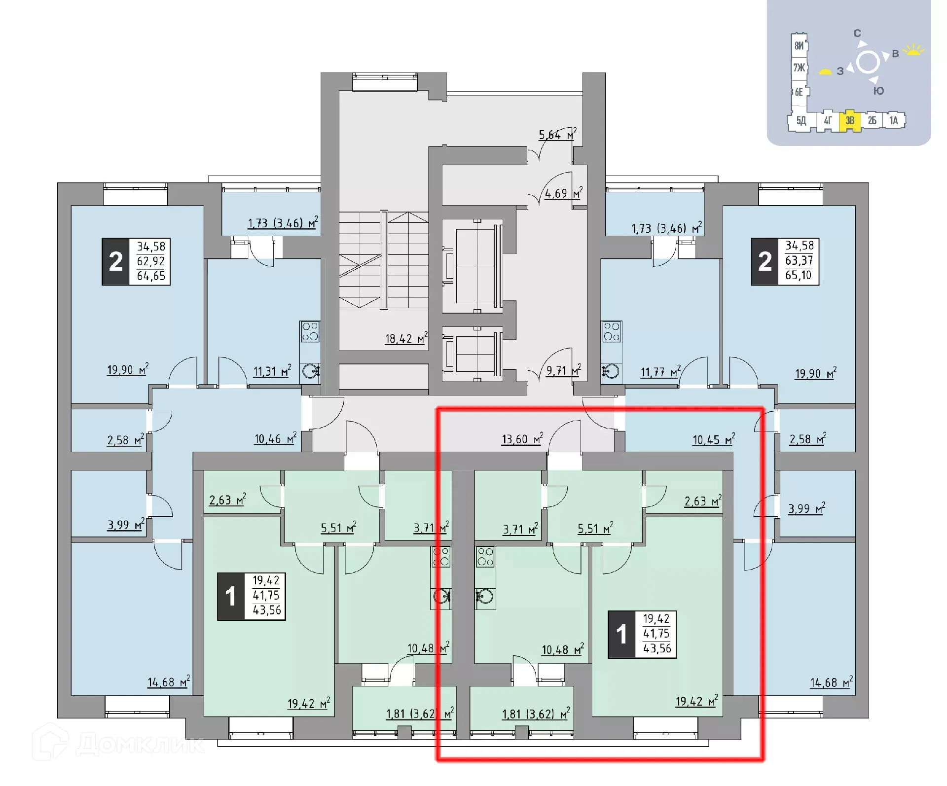 Планировка 1-комнатной квартиры 43.56 м² в ЖК Олимп, г. Стерлитамак — фото 1
