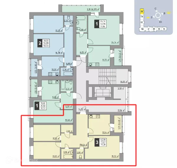 Планировка 3 комн. в ЖК Олимп