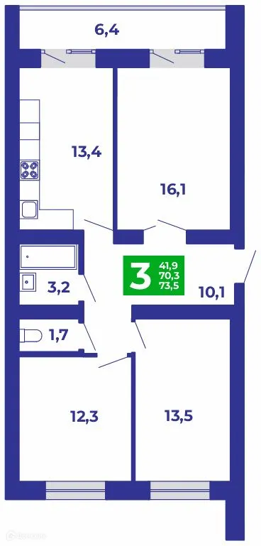 Планировка 3 комн. в ЖК Событие