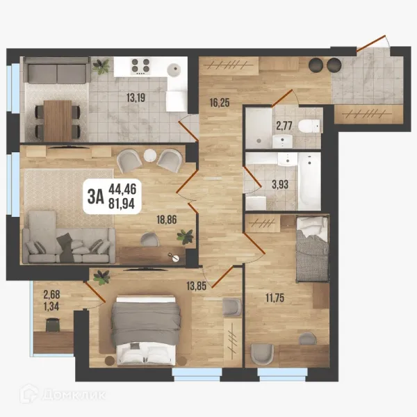 Планировка 3 комн. в ЖК "Новое Время"