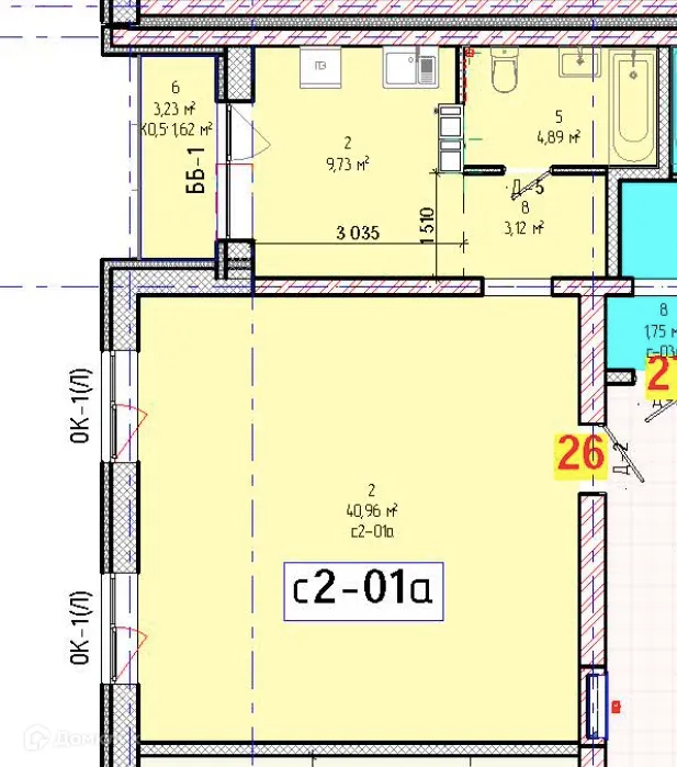 Планировка 2-комнатной квартиры 60.3 м² в ЖК "Дом на набережной", г. Тольятти — фото 1