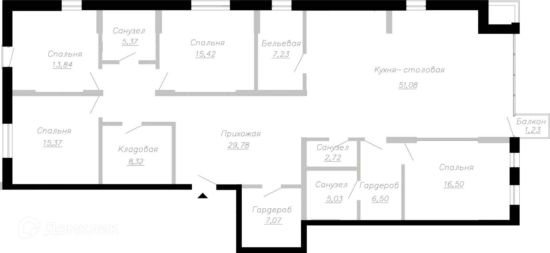 Планировка 4-комнатной квартиры 184.6 м² в ЖК Клубный дом Маршал, г. Тольятти — фото 1