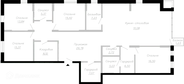Планировка 4 комн. в ЖК Клубный дом Маршал