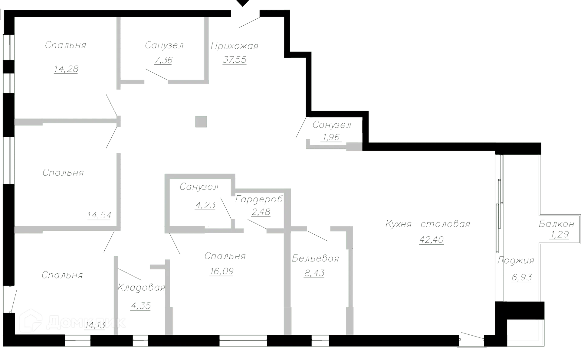 Планировка 4-комнатной квартиры 171.65 м² в ЖК Клубный дом Маршал, г. Тольятти — фото 1