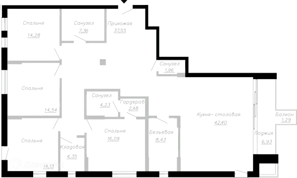 Планировка 4 комн. в ЖК Клубный дом Маршал