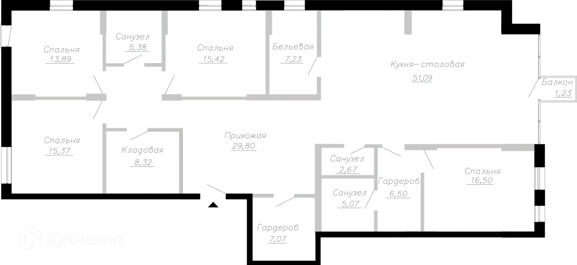 Планировка 4-комнатной квартиры 184.68 м² в ЖК Клубный дом Маршал, г. Тольятти — фото 1