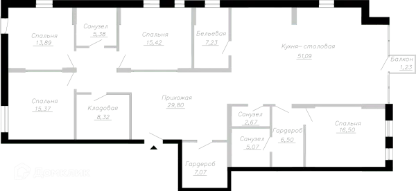 Планировка 4 комн. в ЖК Клубный дом Маршал