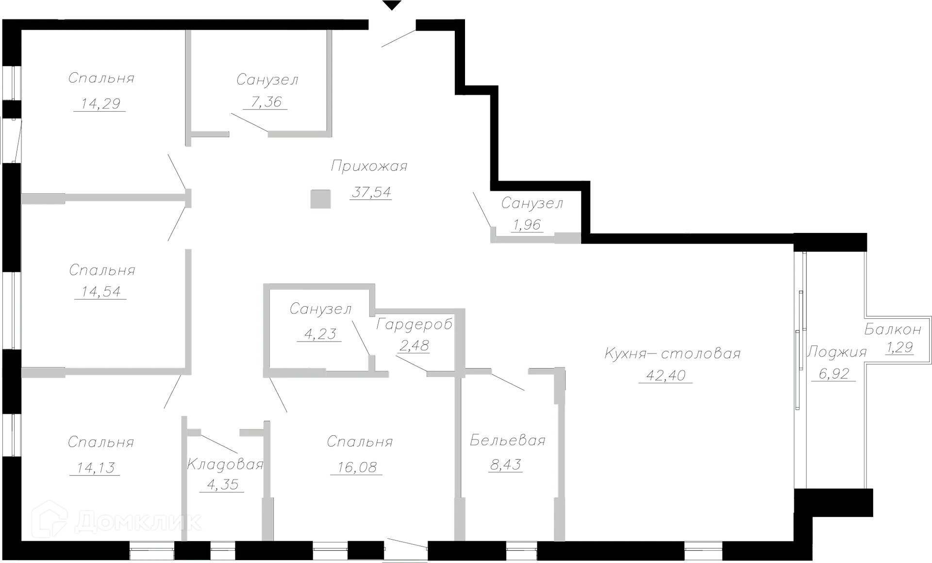 Планировка 4-комнатной квартиры 171.64 м² в ЖК Клубный дом Маршал, г. Тольятти — фото 1