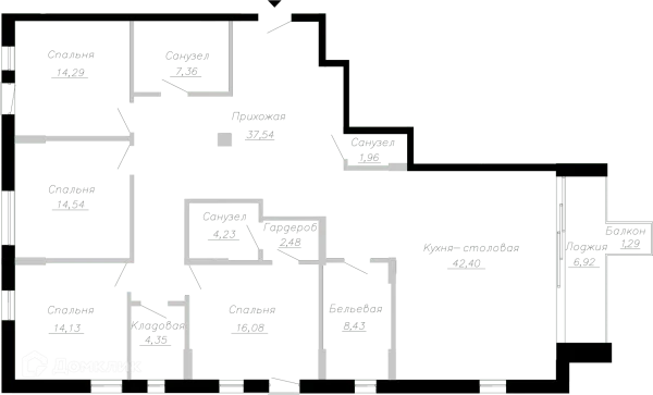 Планировка 4 комн. в ЖК Клубный дом Маршал