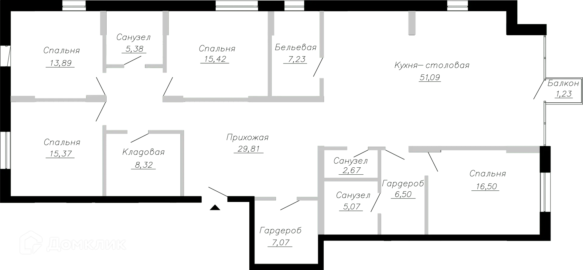 Планировка 4-комнатной квартиры 184.69 м² в ЖК Клубный дом Маршал, г. Тольятти — фото 1