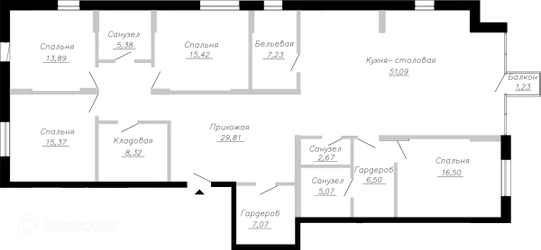 Планировка 4 комн. в ЖК Клубный дом Маршал