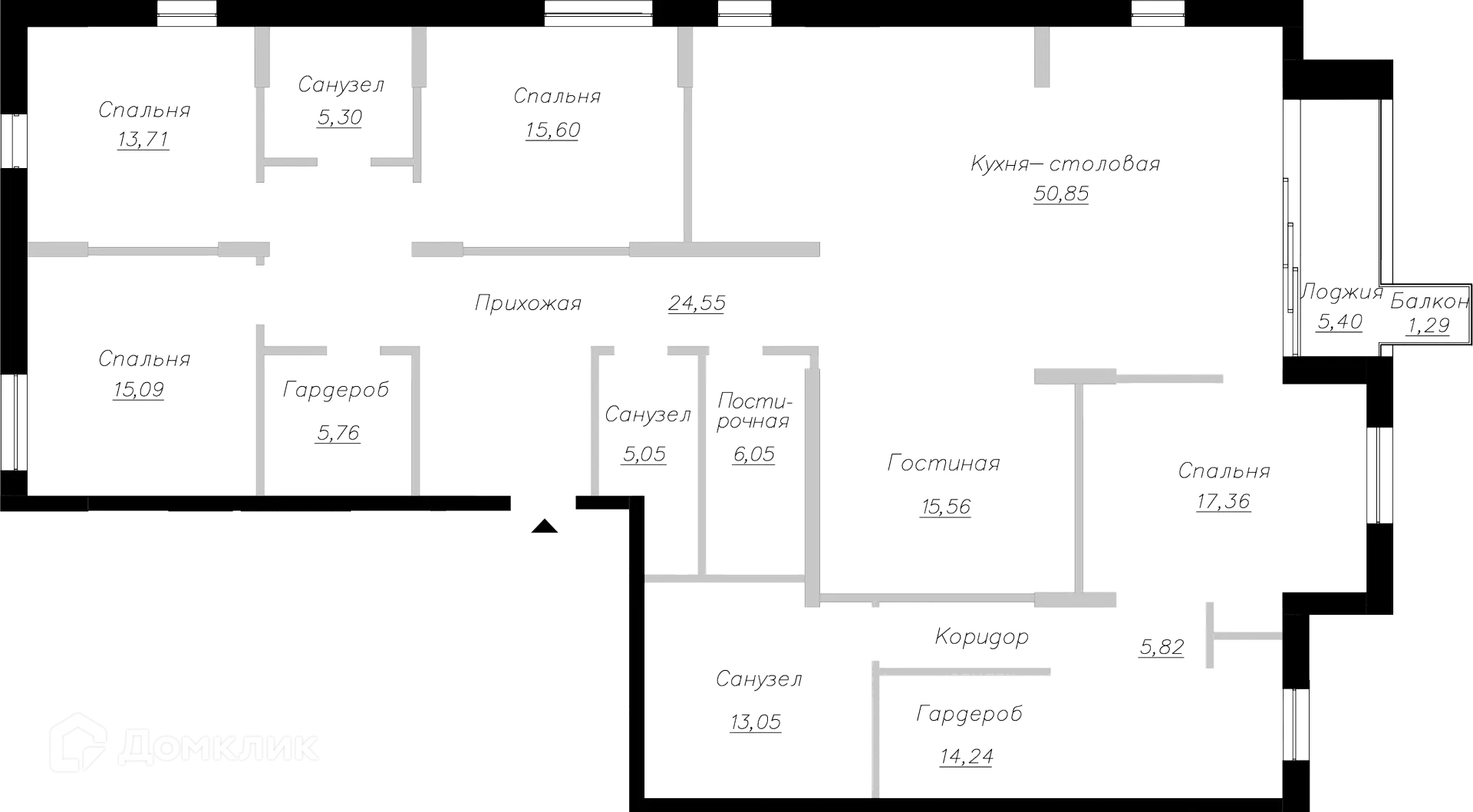 Планировка 5-комнатной квартиры 211.08 м² в ЖК Клубный дом Маршал, г. Тольятти — фото 1