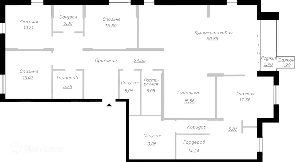 Планировка 5 комн. в ЖК Клубный дом Маршал