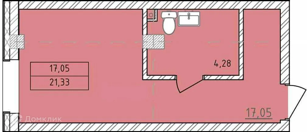 Планировка студии квартиры 21.33 м² в ЖК Комплекс апартаментов «ФЕРИН», г. Уфа — фото 1