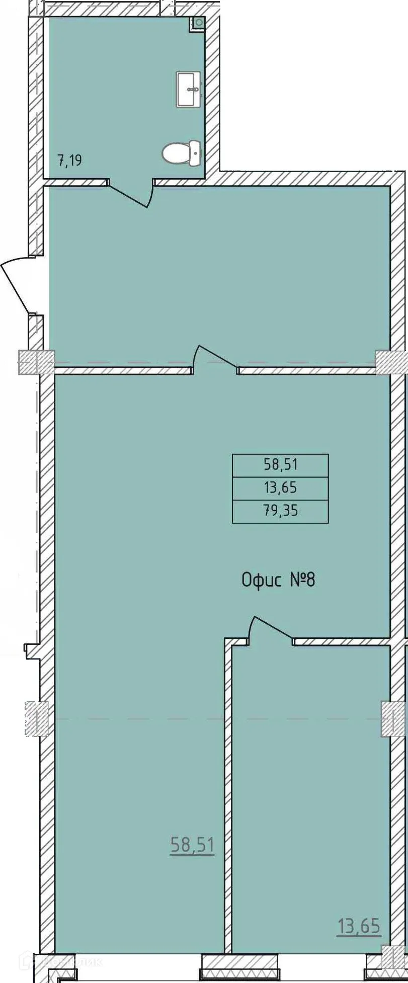 Планировка 2-комнатной квартиры 79.35 м² в ЖК Комплекс апартаментов «ФЕРИН», г. Уфа — фото 1