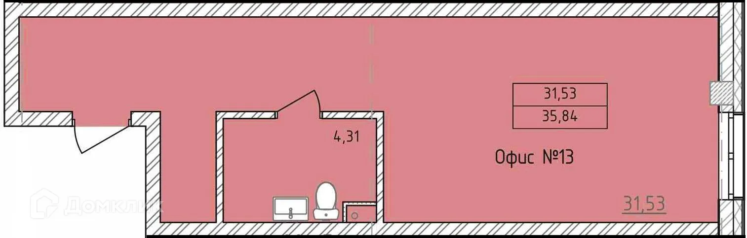 Планировка студии квартиры 35.84 м² в ЖК Комплекс апартаментов «ФЕРИН», г. Уфа — фото 1