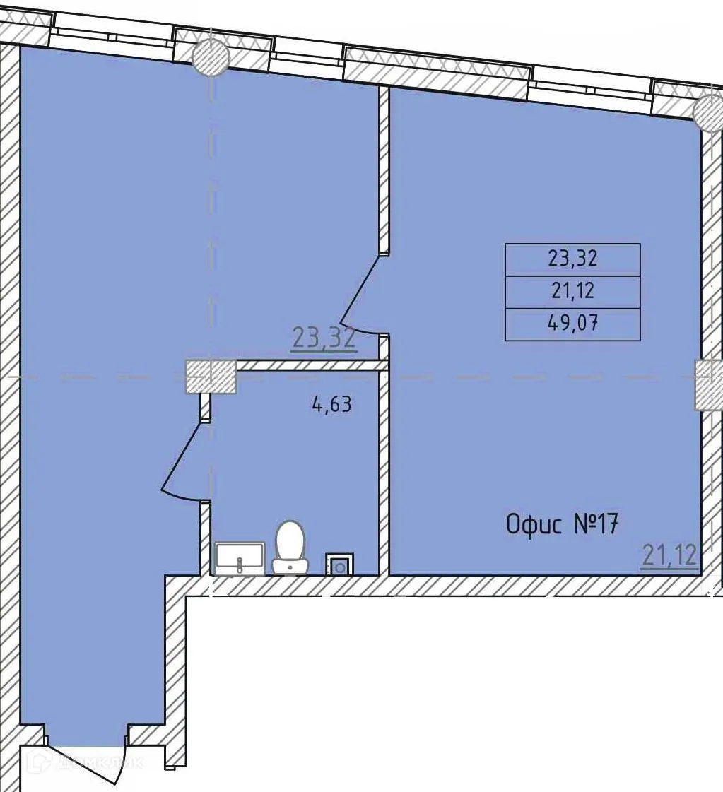 Планировка 2-комнатной квартиры 49.07 м² в ЖК Комплекс апартаментов «ФЕРИН», г. Уфа — фото 1