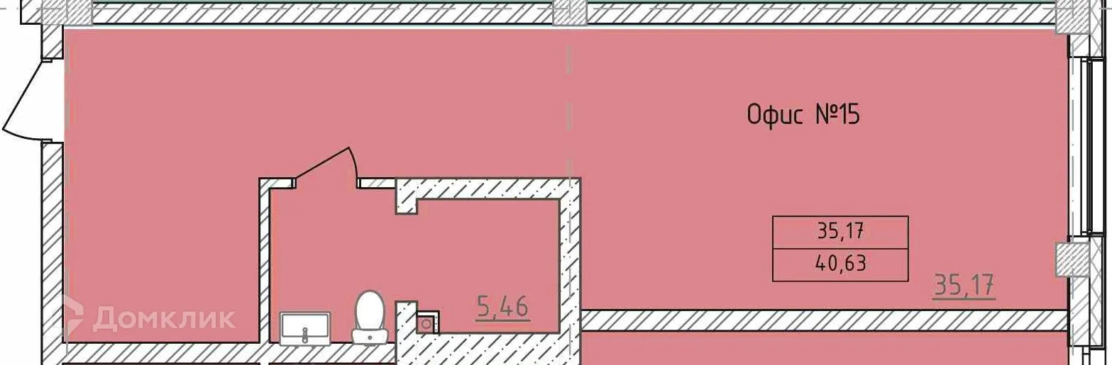 Планировка студии квартиры 40.63 м² в ЖК Комплекс апартаментов «ФЕРИН», г. Уфа — фото 1