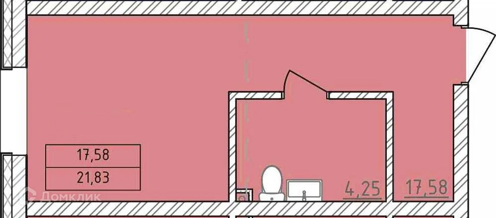 Планировка студии квартиры 21.83 м² в ЖК Комплекс апартаментов «ФЕРИН», г. Уфа — фото 1