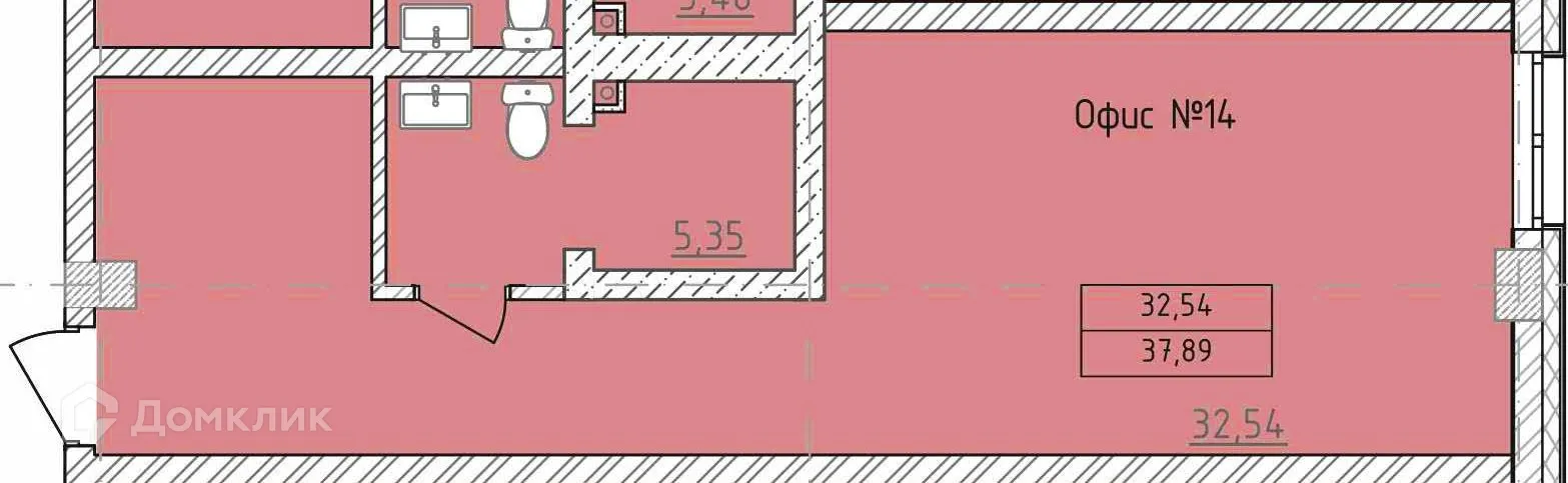 Планировка студии квартиры 37.89 м² в ЖК Комплекс апартаментов «ФЕРИН», г. Уфа — фото 1