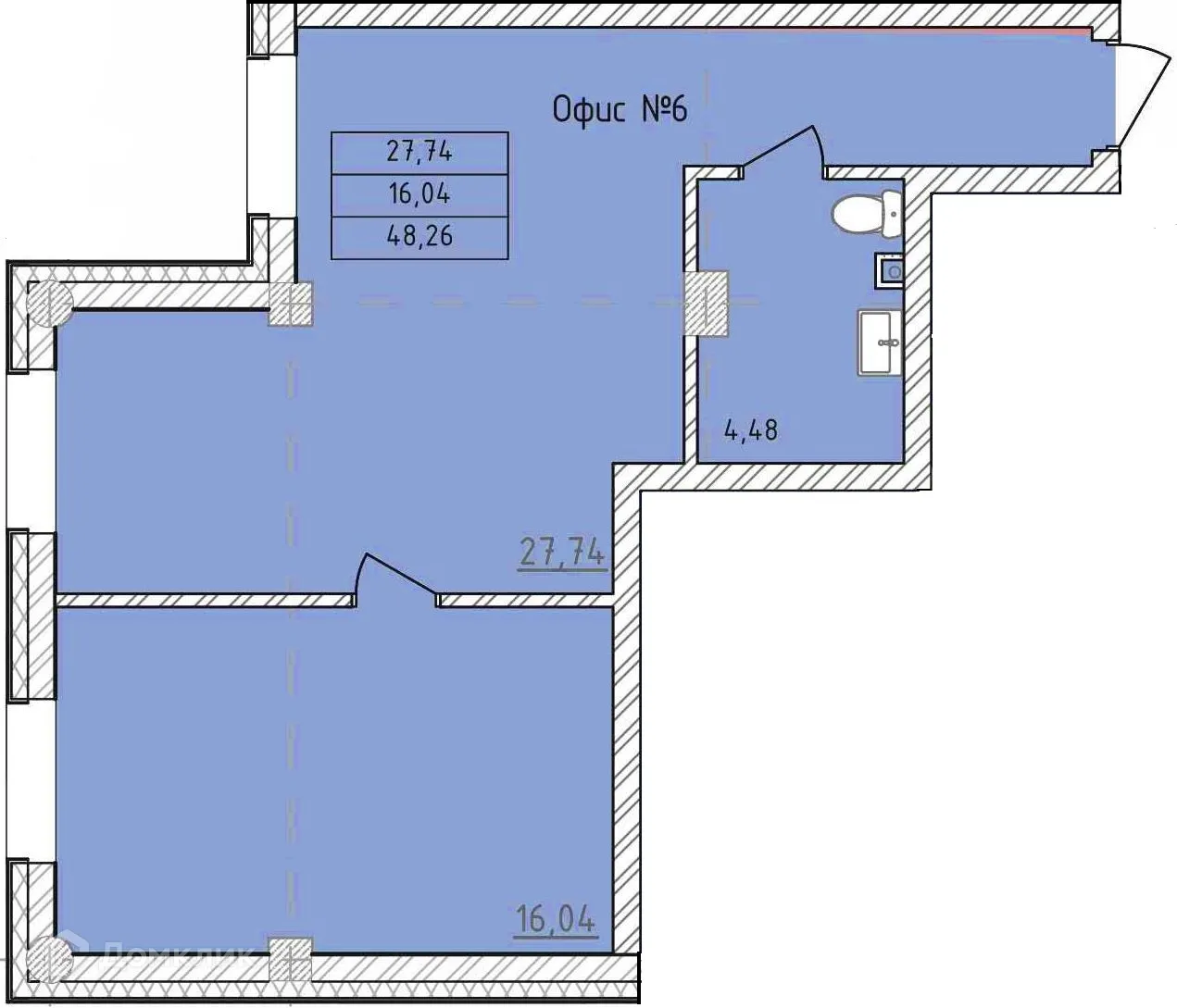Планировка 2-комнатной квартиры 48.26 м² в ЖК Комплекс апартаментов «ФЕРИН», г. Уфа — фото 1