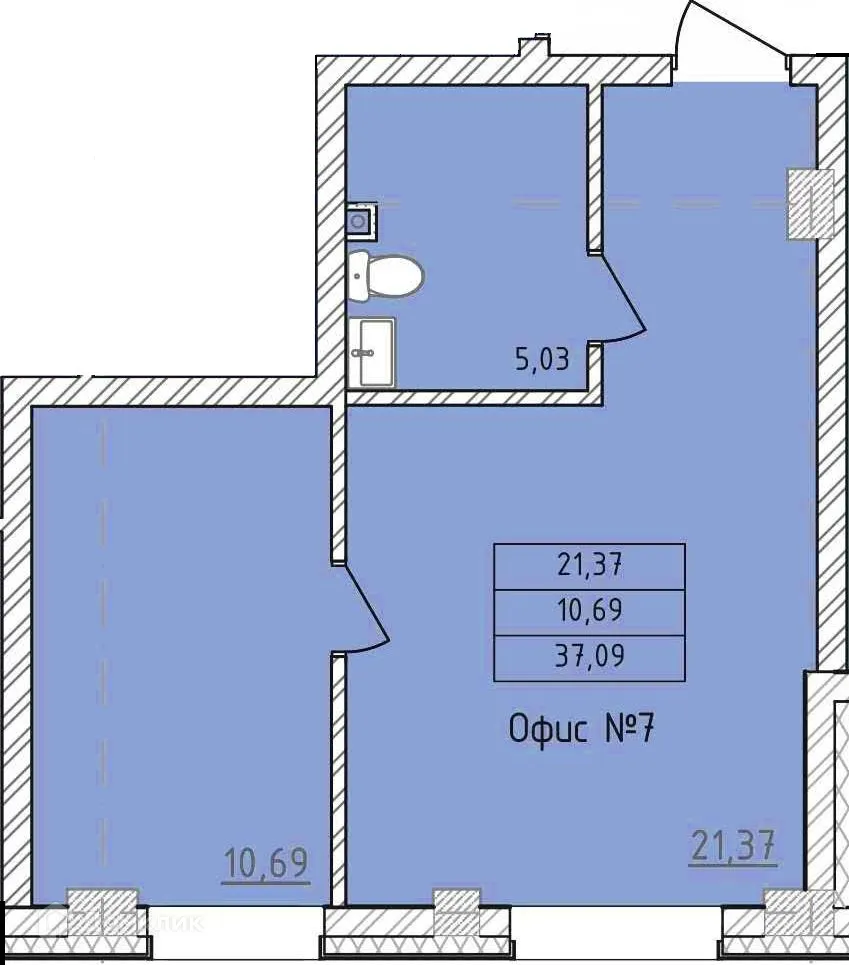 Планировка 2-комнатной квартиры 37.09 м² в ЖК Комплекс апартаментов «ФЕРИН», г. Уфа — фото 1