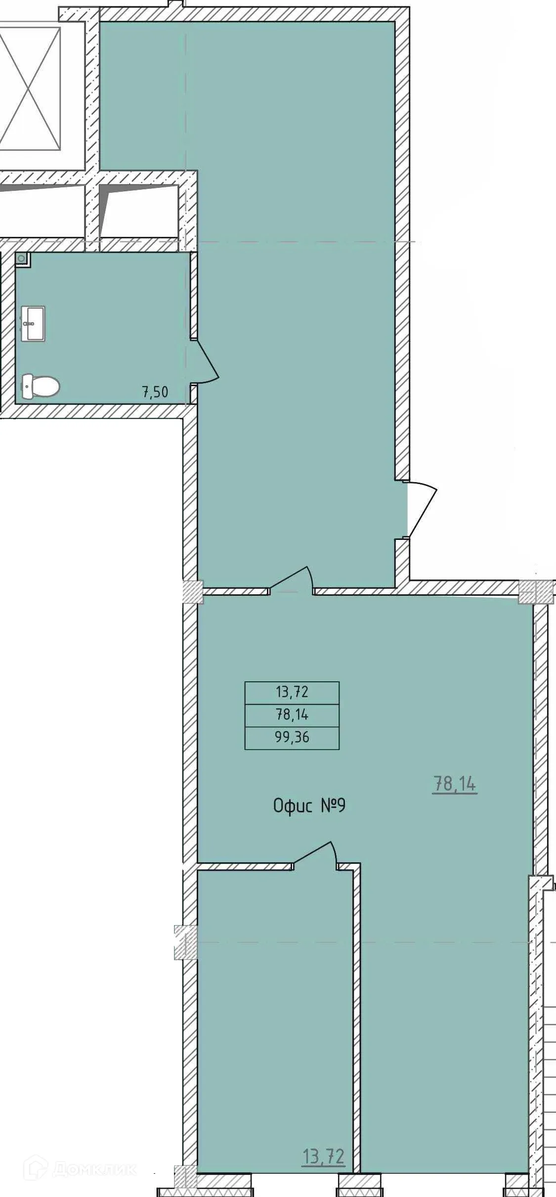 Планировка 3-комнатной квартиры 99.36 м² в ЖК Комплекс апартаментов «ФЕРИН», г. Уфа — фото 1