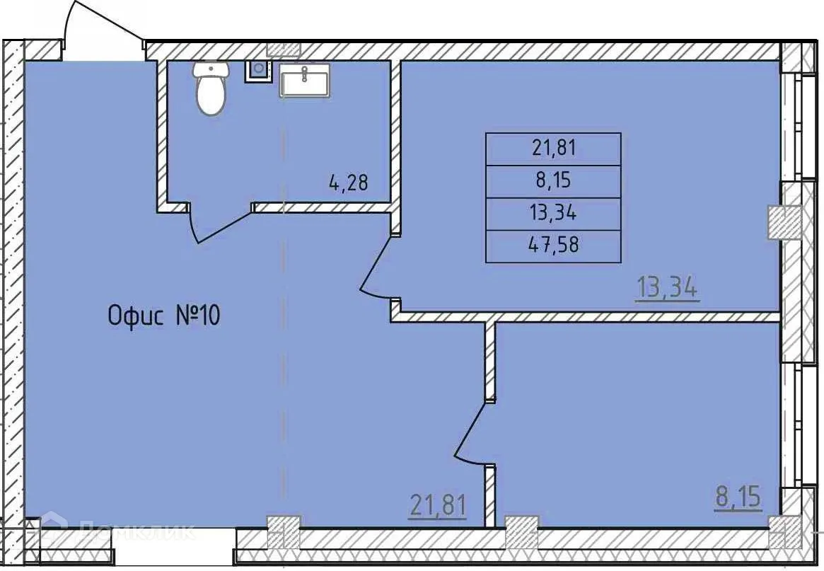 Планировка 2-комнатной квартиры 47.58 м² в ЖК Комплекс апартаментов «ФЕРИН», г. Уфа — фото 1