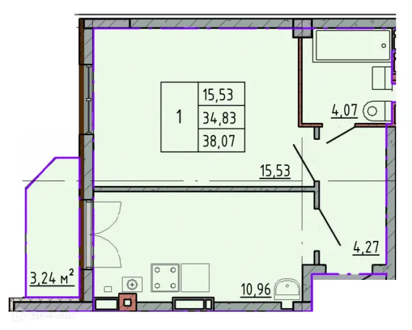 Планировка 1 комн. в ЖК Артём 2