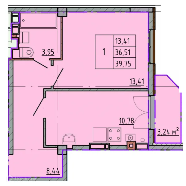 Планировка 1 комн. в ЖК Артём 2