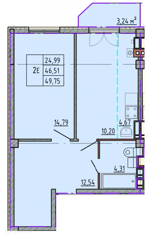 Планировка 1 комн. в ЖК Артём 2