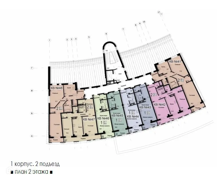 Планировка 2-комнатной квартиры 69.8 м² в ЖК Александровский Парк, г. Шахты — фото 1