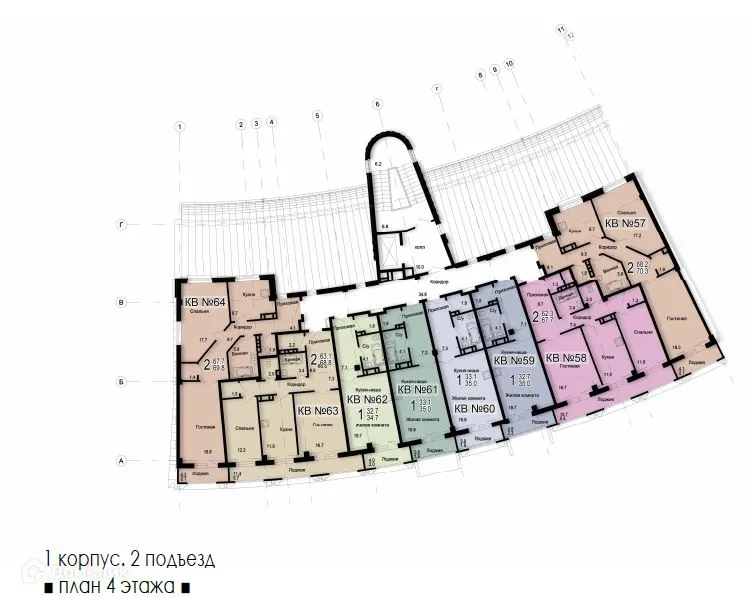 Планировка 2-комнатной квартиры 68.8 м² в ЖК Александровский Парк, г. Шахты — фото 1