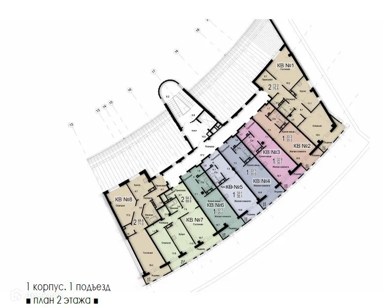 Планировка 2-комнатной квартиры 91.7 м² в ЖК Александровский Парк, г. Шахты — фото 1