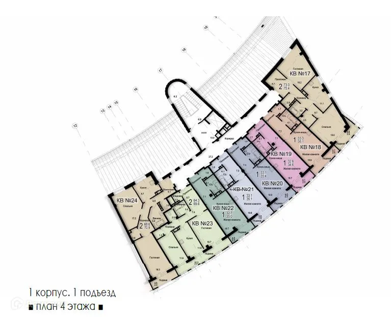 Планировка 2-комнатной квартиры 95.3 м² в ЖК Александровский Парк, г. Шахты — фото 1