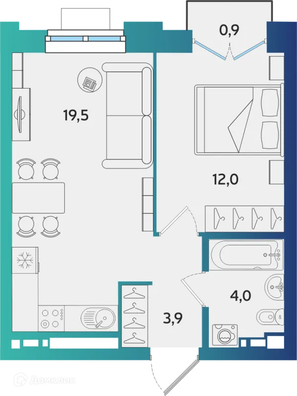 Планировка 1 комн. в ЖК Экополис