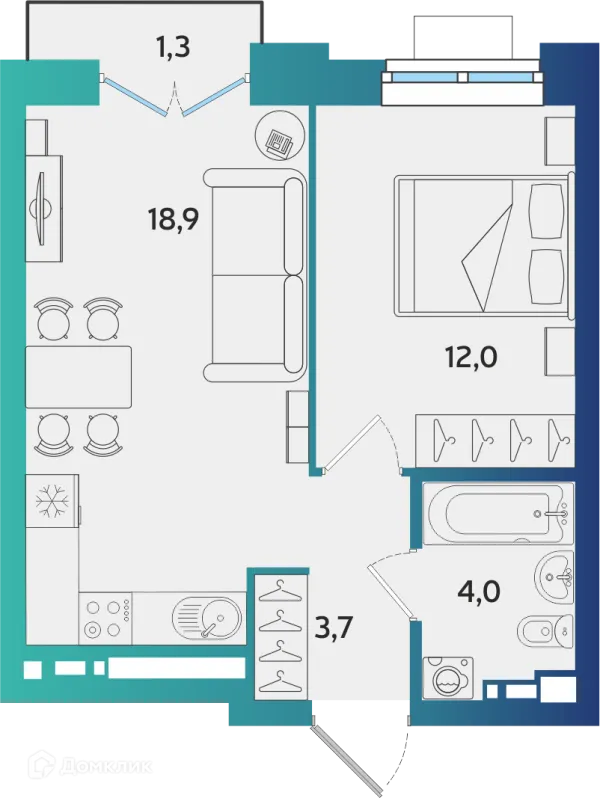 Планировка 1 комн. в ЖК Экополис