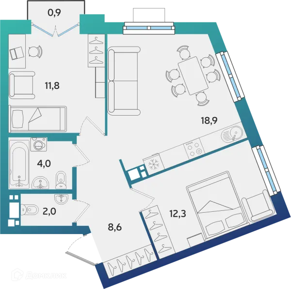 Планировка 2 комн. в ЖК Экополис