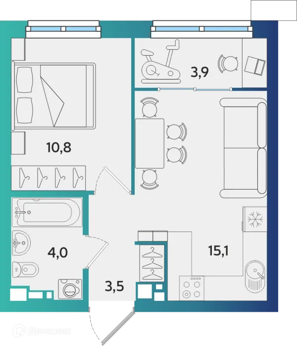 Планировка 1 комн. в ЖК Экополис