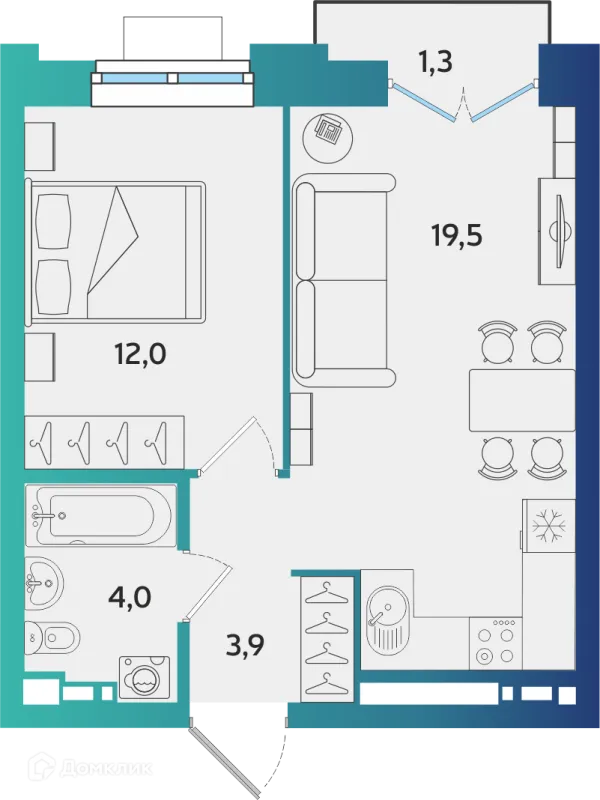 Планировка 1 комн. в ЖК Экополис
