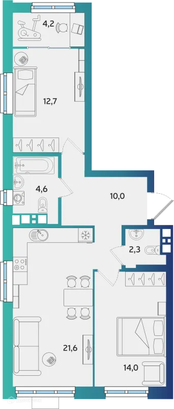 Планировка 2 комн. в ЖК Экополис
