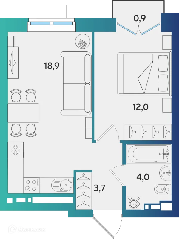 Планировка 1 комн. в ЖК Экополис