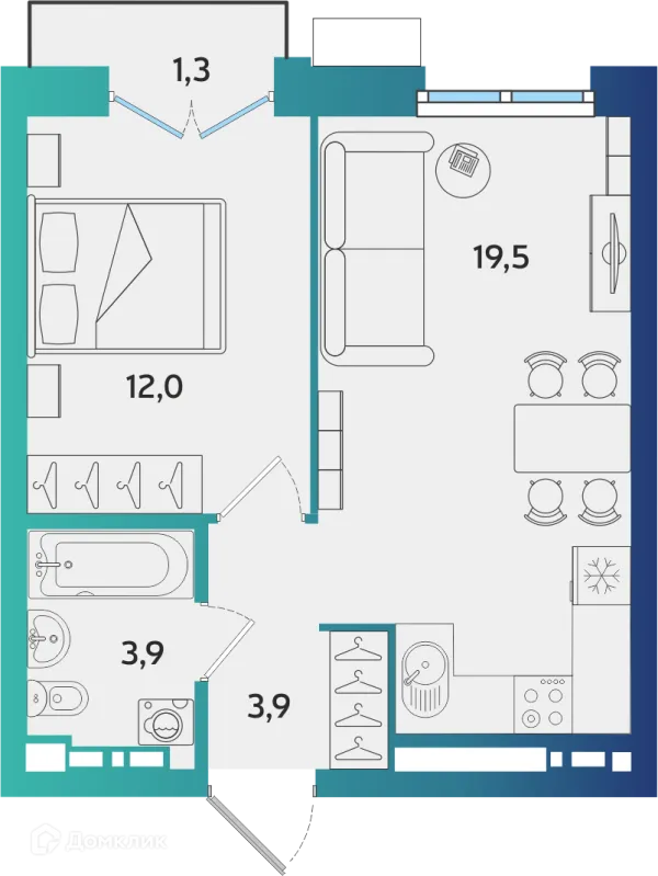 Планировка 1 комн. в ЖК Экополис
