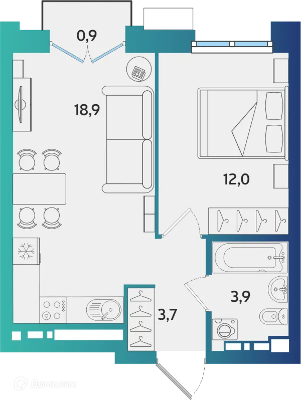 Планировка 1 комн. в ЖК Экополис