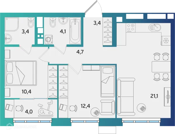 Планировка 2 комн. в ЖК Экополис