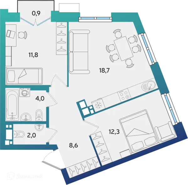 Планировка 2 комн. в ЖК Экополис