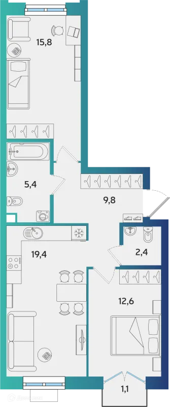 Планировка 2 комн. в ЖК Экополис